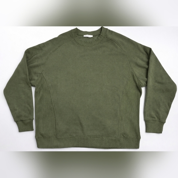 Zenana Outfitters Tops - ZENANA Olive Green Ribbed Crewneck Sweatshirt 1X - New Without Tags